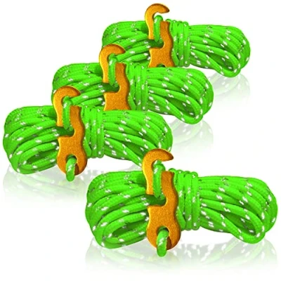 Immagine di com four® 4X Tiranti, ciascuno da 4 m per Il Campeggio, Riflettenti in Verde Cavo Tenda con Fibbia Alluminio Corda di Tensione Antivento