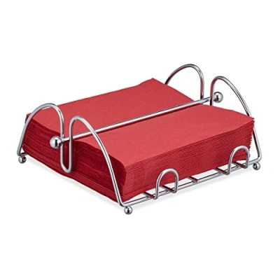 Immagine di Relaxdays, argento Portatovaglioli, con Peso, per Salviette 33x33, Aspetto Acciaio, Dispenser da Tavolo o Bancone,Metallo, Ferro