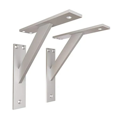 Immagine di 2x sossai® Staffe per mensole di design FSHR Angolari Supporti supporto a parete scaffale 180x180mm Colore: argento Materiale: alluminio