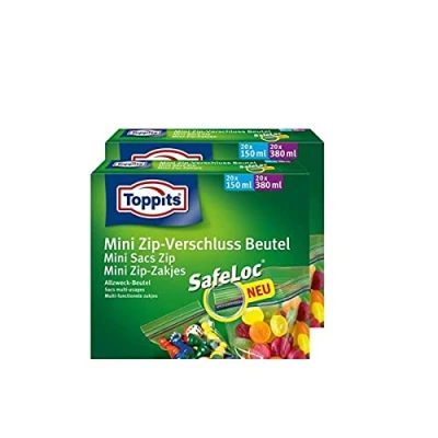 Immagine di Toppits Mini sacchetti con chiusura a Zip da 20 X 150 ml e 380 SafeLoc (2 confezioni)