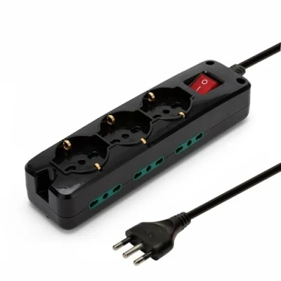 Immagine di VELAMP MULTIT I S36K Multipresa 3 Prese Polivalenti (Schuko + 10/16A) 6 Bivalenti (10/16A) Interruttore Luminoso Colore Nero