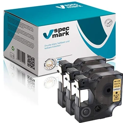 Immagine di Specmark compatibile con DYMO D1 12 mm 1/2/3/4/5/10/20 St. tutti i colori per stampanti LM Label Manager LP Point LW Writer DUO 3 Stücke Nastro scritte oro/nero stampa
