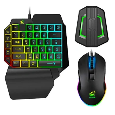 Immagine di Tastiera da gioco con una sola mano+Mouse RGB, cablato 39 tasti Meccanico retroilluminato arcobaleno+Convertitore a LED per Nintendo Switch/Xbox One/Xbox 360/PS4/ PS3(Nero)