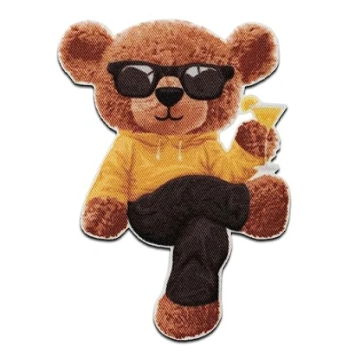 Immagine di Mono Quick Orso con cocktail animale Toppe Termoadesive Patch Toppa Ricamate, Misura: 8,6 x 6 cm