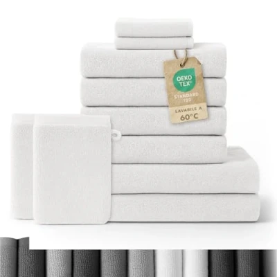 Immagine di Blumtal Set Asciugamani Bagno, Super Assorbenti, 100% Cotone Certificato Oeko Tex 100, da 2 Teli + 4 Salviette Viso+ Guanti, Bianco