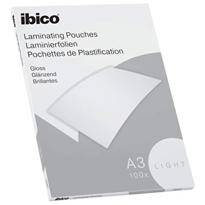 Immagine di Ibico Basics Pouch per la Plastificazione a caldo, Formato A3, Spessore Leggero, Elevata protezione dei documenti e Durabilità, Confezione da 100, Finitura Lucida, Trasparente, 627311