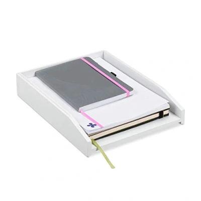 Immagine di Relaxdays Portalettere, Portadocumenti, in bambù, Impilabile, Formato DIN A4, Scrivania Ufficio, HBT: 6x25x33 cm, Bianco Vaschetta Studio, Vassoio