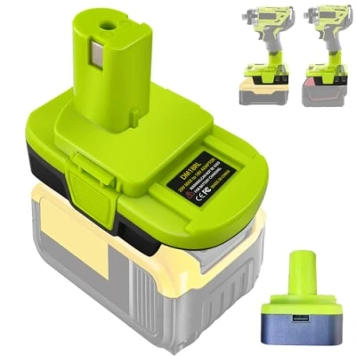 Immagine di TPDL DM18RL Adattatore per batteria Ryobi da 18 V, convertitore di con caricatore telefono USB, conversione agli ioni litio De walt 20 utensili V