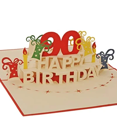 Immagine di Favour Pop Up® biglietto d&#039;auguri 3D per Il 90 compleanno. perfetto un anniversario importante, ideale anche buono regalo o in denaro TA90R