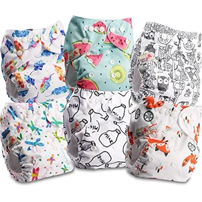Immagine di Littles and Bloomz FLP2 0606 Pannolino lavabile per bambini, riutilizzabile, con bottoni a pressione standard, confezione da 6 pannolini