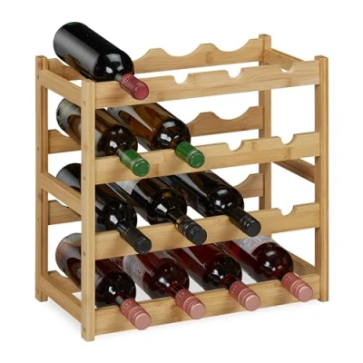 Immagine di Relaxdays Cantinetta, Scaffale per 16 Bottiglie, Disposizione in Orizzontale, bambù, HLP 42,5 x 45 23,5 cm, Marrone