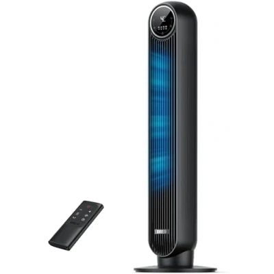 Immagine di Dreo 28dB Nomad One Tower Fan con telecomando, ventilatore di raffreddamento silenzioso velocità 7,3 m/s, oscillante a 90 4 velocità, modalità, timer 8 ore, da supporto