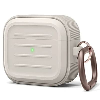Immagine di elago Custodia armata con portachiavi compatibile AirPods 3, supporta la ricarica senza fili, resistente agli urti e offre una protezione completa (Stone)