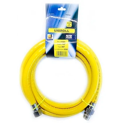 Immagine di Tubo gas cucina 3 mt metri flessibile 1/2 MF inox a norma EN 15266 utilizzatori domestico UNIROLL