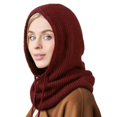 Immagine di DRESHOW Cappelli Invernali per le Donna Balaclava Knit Beanie Skull Cap con Coulisse Caldo Cappuccio Sciarpa Cappello