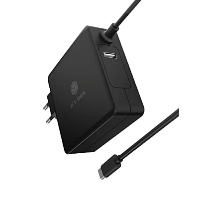 Immagine di ICY BOX Power Delivery 3.0 60772 Alimentatore di rete USB C da 90 W, cavo 1,8 m, colore: Nero