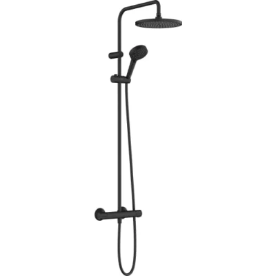 Immagine di hansgrohe Vernis Blend colonna doccia, soffione 260 mm, sistema doccia con termostatico, doccetta, flessibile asta a pioggia (soffione) 1 tipo di getto, nero opaco