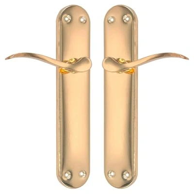 Immagine di Micel 07971 Set di maniglia per porta con piastra in acciaio e alluminio, finitura ottonata, colore: oro, 240 x 123 50 mm