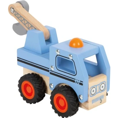 Immagine di Small Foot Dépanneuse en Bois, Voiture de jeu avec grue, dès Mois, 12446 Carro Attrezzi in Legno Certificato FSC 100%, Auto Gioco con Gru da carico Mobile, 18 Mesi, Multicolore, Piccolo