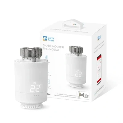 Immagine di Garza Testina Termostatica Intelligente Zigbee per Valvola del Radiatore. Regolatore di Temperatura, Controllo Riscaldamento, Display LED, Programmabile, App, Alexa e Google