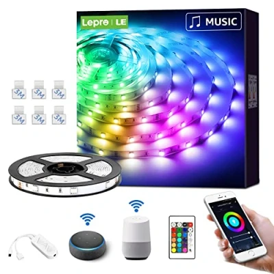 Immagine di LE Striscia LED RGB WiFi [2.4 GHz], 5 Metri, Smart con Musica, Compatibile Alexa &amp; Google Home, 16 Milioni Colori Dimmerabili, Luminosa per casa, cucina, festa, TV, ecc.