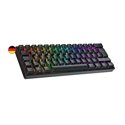 Immagine di Ranked S60 Supernova Tastiera da Gioco Meccanica Mini 60% Hotwap Gaming Keyboard 62 Tasti LED RGB Cavo USB Per Mac, PC Windows Layout tedesco QWERTZ (Nero, Gateron Optical Brown)