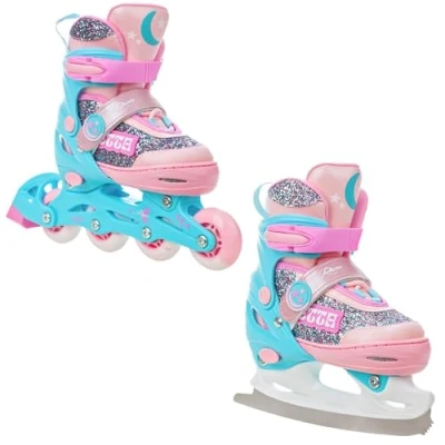 Immagine di RAVEN Pattini in linea 2 1 per bambini e ragazze, regolabili con LED (Etta Blue/Rosa, 30 33 (18,5 20,5 cm)