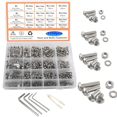 Immagine di HVDHYY1180pcs Viti Bulloni e Dadi Set M2 M3 M4 M5 Acciaio Inossidabile A2 70 Rondelle Assortimento Di Bottoni Cavi con Scatola Immagazzinaggio