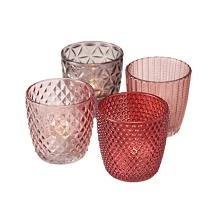 Immagine di Boltze Marilu 1017892 Set di 4 lanterne decorative per candele/lumini, diametro 8 cm, vari motivi, forma rotonda, colore: Viola/Rosa