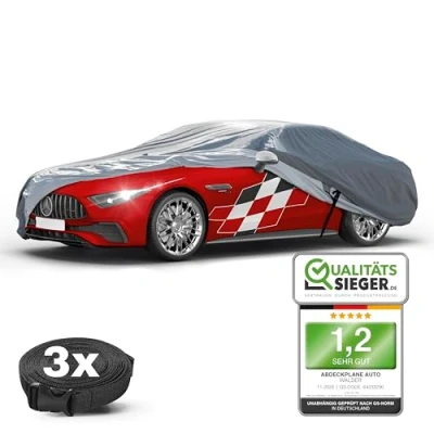 Immagine di Walser telo copriauto da esterno Premium All Weather Plus, rivestito in PVC, coperture per auto, resistente ai raggi UV, garage completo impermeabile L grigio ca. 483x178x120cm