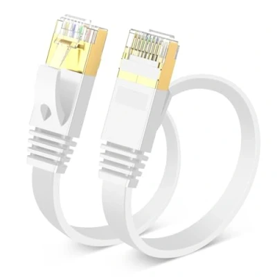 Immagine di TBMax 10M Cavo Ethernet Cat 7 di Rete piatto 10Gbps Gigabit RJ45 Lan Internet ad alta velocità Compatibile con Router Modem Switch,Bianco