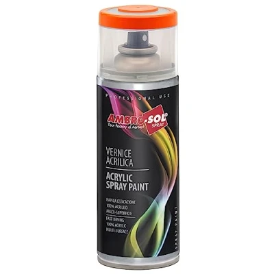 Immagine di Ambro Sol V4002004 Smalto Acrilico Multiuso, Vernice Brillante per Interni ed Esterni, Adatto Qualsiasi Tipo di Materiale, Bomboletta Spray in Banda Stagnata Riciclabile 400 ml, Arancio Puro