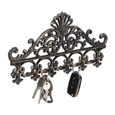 Immagine di Relaxdays Appendiabiti e Porta Chiavi in Ghisa, 5 Ganci, Stile Antico, Rustico, HxLxP: 17x35x3,5 cm, Bronzo