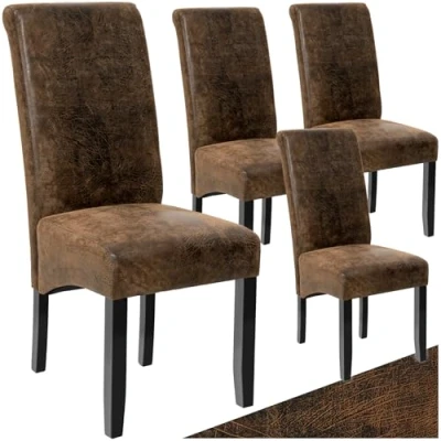 Immagine di TecTake® Set 4 Sedie Sala da Pranzo Ergonomiche, Moderne con Gambe in Legno Massiccio, Comode per Ideali Soggiorno e Cucina, Design Elegante Marrone Anticato