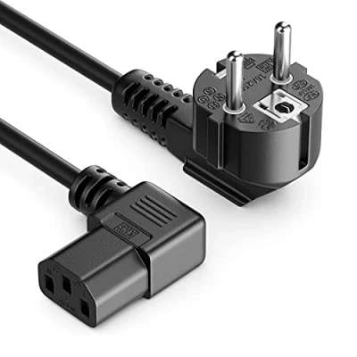 Immagine di deleyCON 5m Cavo di Alimentazione Rete Corrente Spina con Impianto Terra Tipo F (CEE 7/4) 90 Angolato a Connettore IEC C13 Femmina PC Computer Monitor Nero