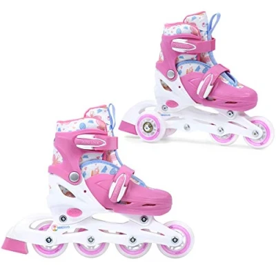 Immagine di Madivo Cottoncandy, set 2 in 1, pattini linea/triskates regolabili, ABEC 5, linea convertibili a rotelle, bianco/rosa, dimensioni: 26 29, 30 33 (S (30 33)