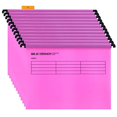 Immagine di Cartelle Sospese in Polipropilene, formato A4, confezione da 12, Rosa, Cartelline con linguette e inserti per Schedari, ufficio, casa, scuola