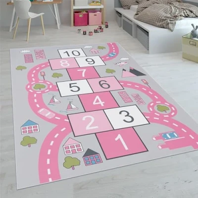 Immagine di Paco Home Tappeti da gioco a pelo corto colorati per camerette dei bambini con diversi motivi, Dimensione:200x290 cm, Colore:Pink 2
