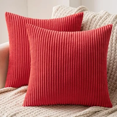 Immagine di MIULEE Natale Confezione da 2 Fodere Cuscini in Velluto a Coste Decorative Federe Morbido Copricuscini Cuscino Moderne Comodo Robusto per Camera Divano Letto 45x45cm Rosso
