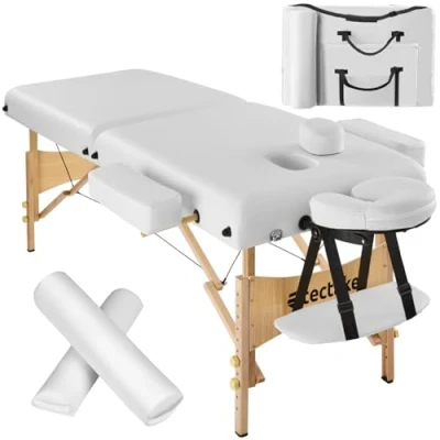 Immagine di TecTake® Lettino Massaggio a 2 Zone con Rulli, Portatile Imbottitura 7,5 cm, Pieghevole Braccioli, Poggiatesta Ergonomico, Poggiabraccio, Borsa Inclusa Bianco