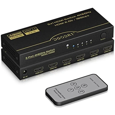 Immagine di HDMI Switch 5 in 1 Out 4K @ 60Hz, Commutatore Porte con Telecomando, Supporta 4K@60Hz 1080P 3D per TV Blu Ray PS3 PS4 Xbox Proiettore