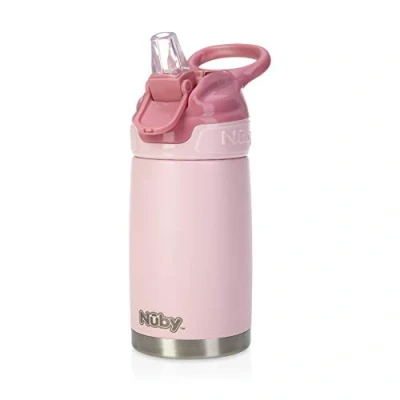 Immagine di Nuby Thirsty Kids No Spill Flip It Reflex tazza da viaggio in acciaio inox o bottiglia d&#039;acqua, 295 ml, rosa