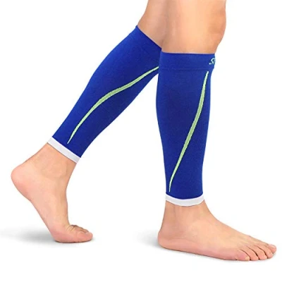 Immagine di Compressione Polpaccio, Fascia Polpaccio Calze a Graduata (20 mmhg 25 mmhg) per Corsa, Basket, Ciclismo e Recupero Sportivo, Aumentare la Circolazione Sanguigna, Uomo Donna(Blu L/XL)