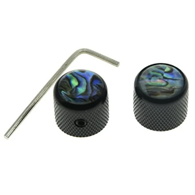 Immagine di KAISH set di 2 bottoni per chitarra Telecaster neri con parte superiore Abalon, a forma cupola, viti