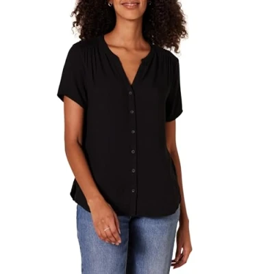 Immagine di Amazon Essentials Camicetta in Tessuto a Maniche Corte Donna, Nero, L