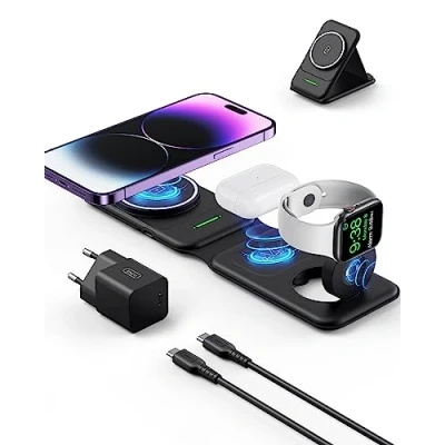 Immagine di INIU 3 in 1 Caricatore Wireless Stazione, 15W Ricarica Charger Supporto Telefono Pad 20W Adattatore per iPhone 14/12/13/11/Pro/Max/XS/XR/X/Mini, AirPods iWatch 8/7/6/5/4/3/2/1/Pro
