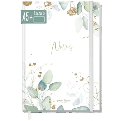 Immagine di paper&amp;you® taccuino A5+ vuoto con elastico [foglia oro] 156 pagine, 78 fogli come bullet journal, sketchbook, diario, sostenibile e climaticamente neutrale
