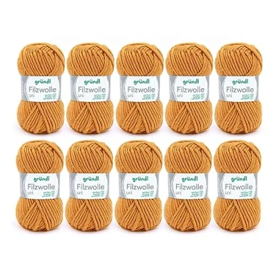 Immagine di Gründl Filzwolle Uni (Lana per infeltrire, Lavorare a Maglia e all&#039;Uncinetto, Filato di Pura Lana Vergine al 100%, 50 g / m, Dimensioni dell&#039;ago: 8 9, 10 x g), Curry