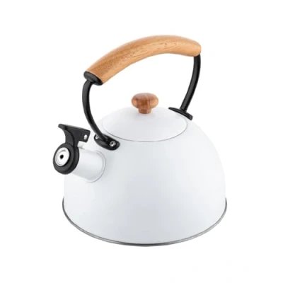 Immagine di FLORINA Bollitore Acqua (2,3 l) I da Fornello NATURA con Manico in Legno Fischio Automatico per Fornelli a Induzione, Gas, Elettrici Colore: Bianco