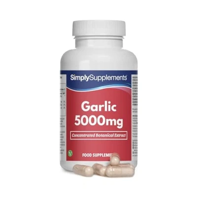 Immagine di Aglio 5000 mg Con ferro e vitamine C B1 120 capsule Adatto ai vegani 4 mesi di trattamento SimplySupplements